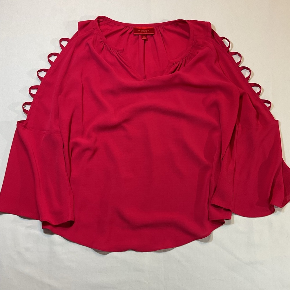 Jennifer Lopez Hot Pink Magenta‎ Size M Women's Blouse Cold Shoulder z